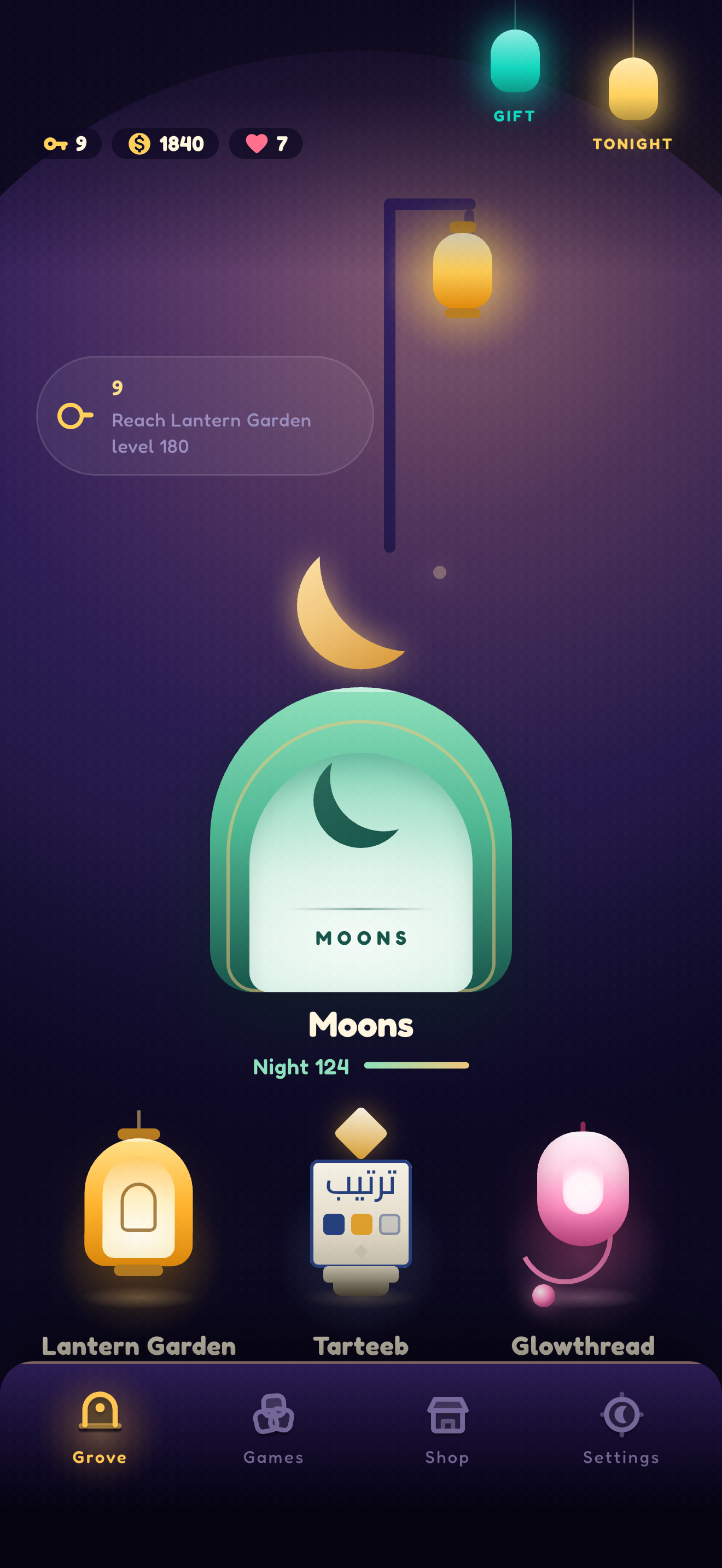 The Lantern Grove running on a phone